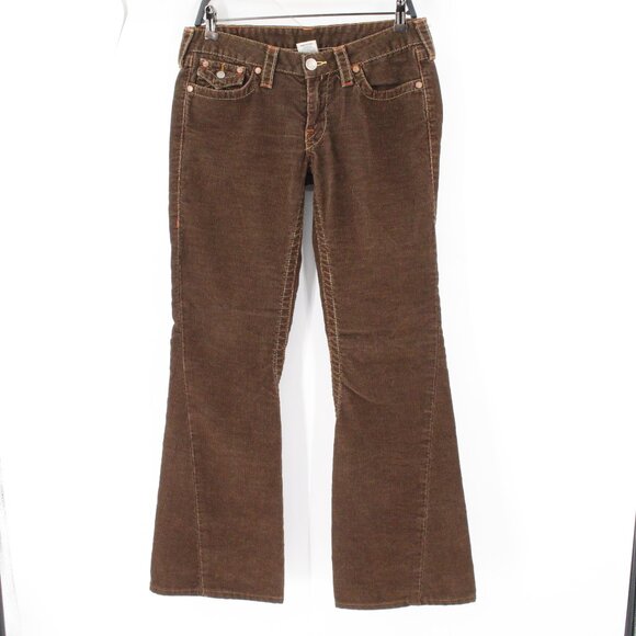 VTG Y2K True Religion Pants 30 L31 Corduroy Flared Stitching Joey flap pockets - Picture 1 of 13